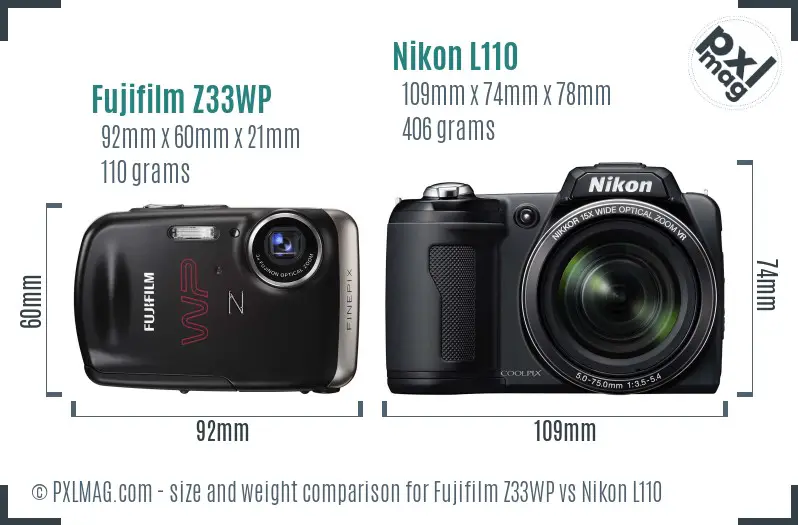 Fujifilm Z33WP vs Nikon L110 size comparison