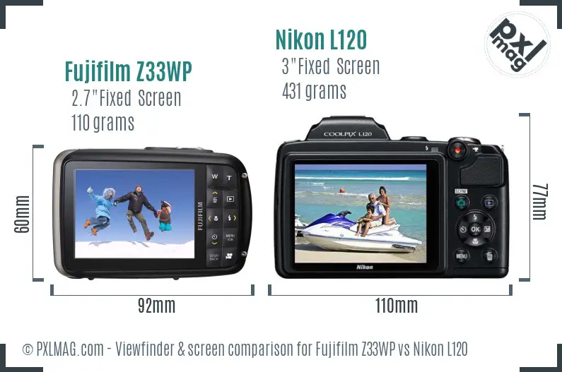 Fujifilm Z33WP vs Nikon L120 Screen and Viewfinder comparison