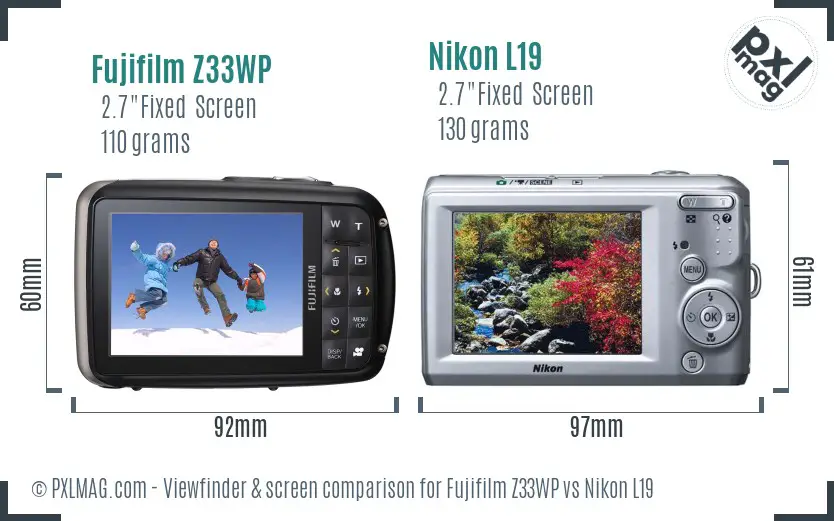 Fujifilm Z33WP vs Nikon L19 Screen and Viewfinder comparison