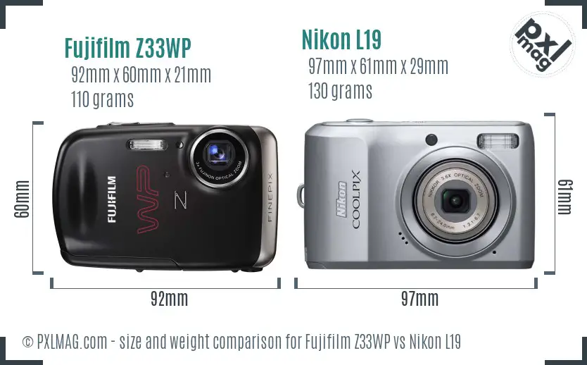 Fujifilm Z33WP vs Nikon L19 size comparison