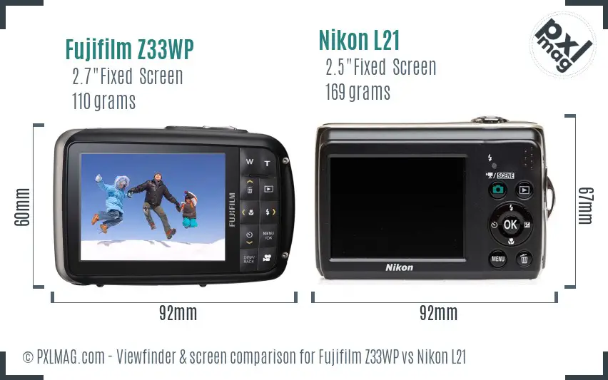 Fujifilm Z33WP vs Nikon L21 Screen and Viewfinder comparison