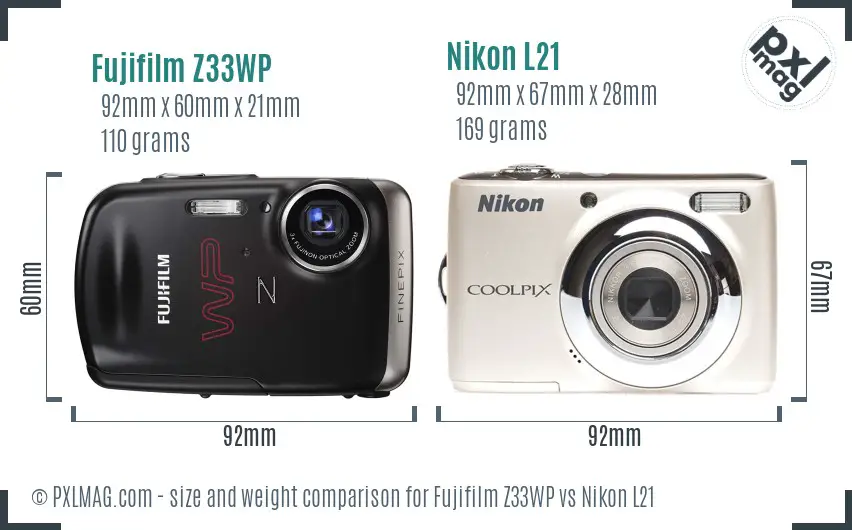 Fujifilm Z33WP vs Nikon L21 size comparison