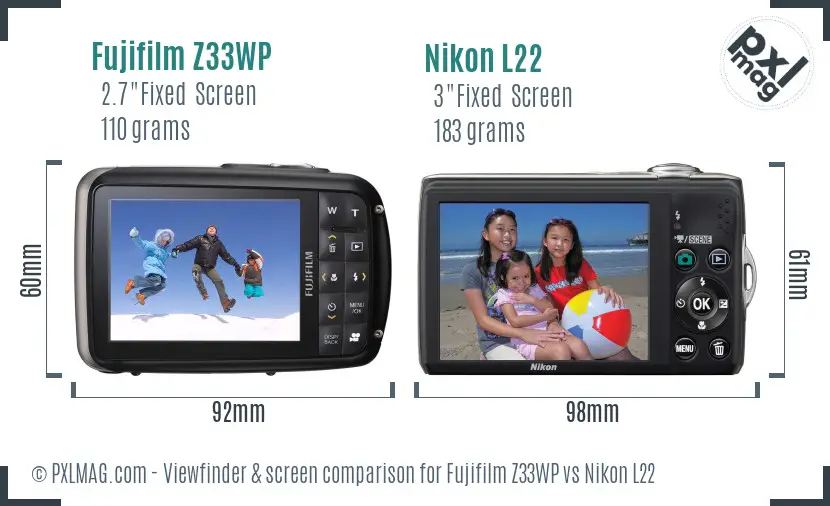 Fujifilm Z33WP vs Nikon L22 Screen and Viewfinder comparison