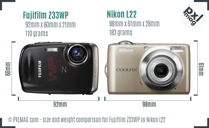 Fujifilm Z33WP vs Nikon L22 size comparison Fujifilm Z33WP vs Nikon L22 size comparison