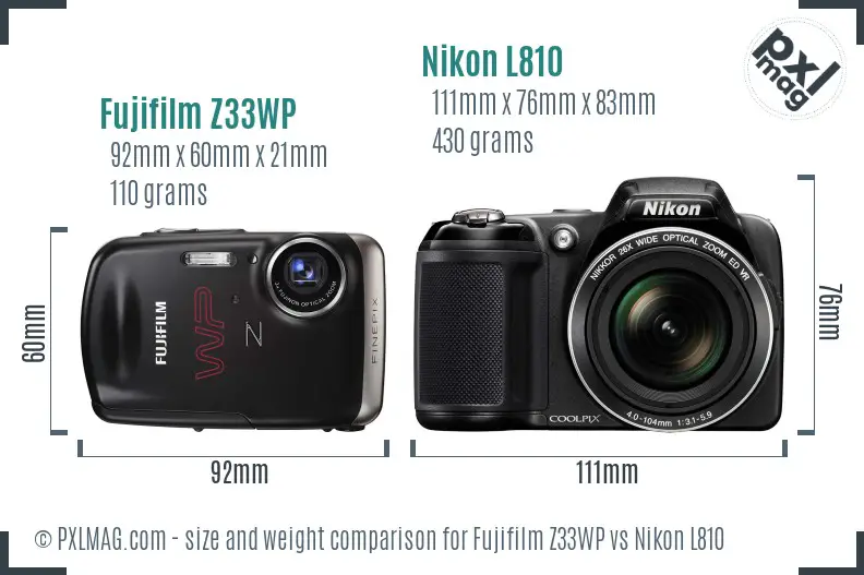 Fujifilm Z33WP vs Nikon L810 size comparison Fujifilm Z33WP vs Nikon L810 size comparison