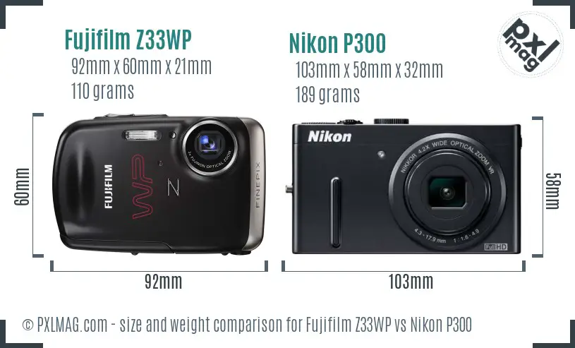 Fujifilm Z33WP vs Nikon P300 size comparison