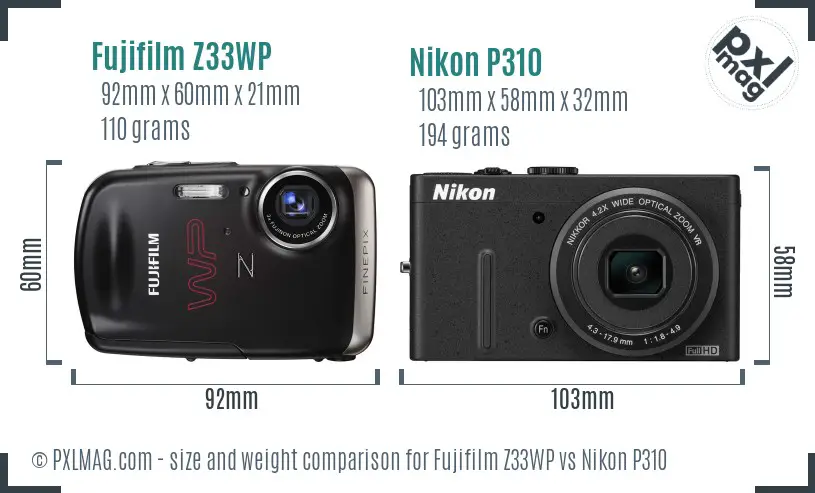Fujifilm Z33WP vs Nikon P310 size comparison
