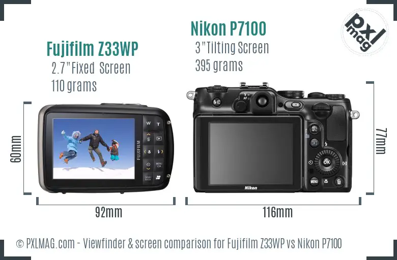 Fujifilm Z33WP vs Nikon P7100 Screen and Viewfinder comparison