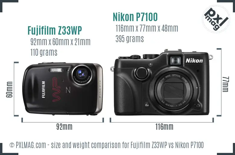 Fujifilm Z33WP vs Nikon P7100 size comparison
