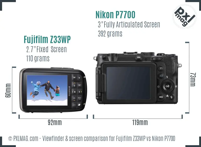 Fujifilm Z33WP vs Nikon P7700 Screen and Viewfinder comparison