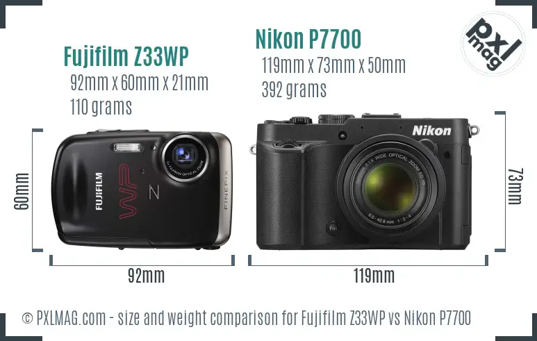 Fujifilm Z33WP vs Nikon P7700 size comparison Fujifilm Z33WP vs Nikon P7700 size comparison