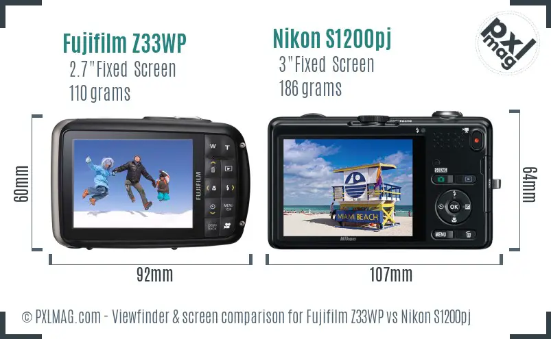 Fujifilm Z33WP vs Nikon S1200pj Screen and Viewfinder comparison