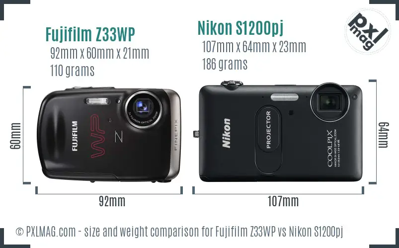 Fujifilm Z33WP vs Nikon S1200pj size comparison