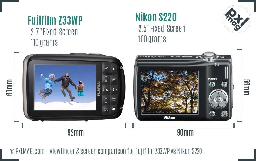 Fujifilm Z33WP vs Nikon S220 Screen and Viewfinder comparison