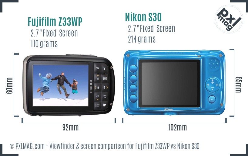 Fujifilm Z33WP vs Nikon S30 Screen and Viewfinder comparison