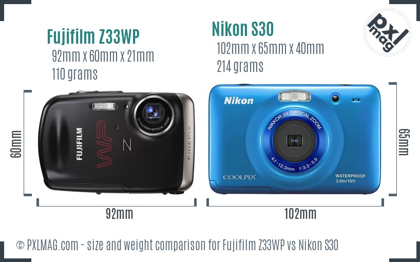 Fujifilm Z33WP vs Nikon S30 size comparison Fujifilm Z33WP vs Nikon S30 size comparison