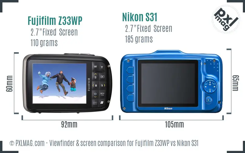 Fujifilm Z33WP vs Nikon S31 Screen and Viewfinder comparison