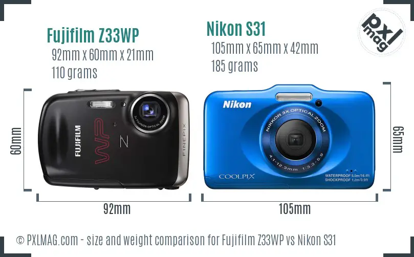 Fujifilm Z33WP vs Nikon S31 size comparison