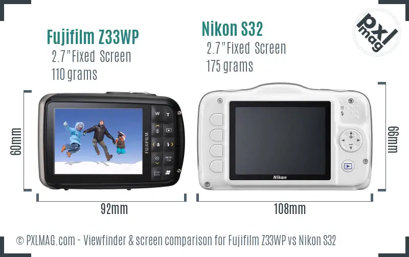 Fujifilm Z33WP vs Nikon S32 Screen and Viewfinder comparison