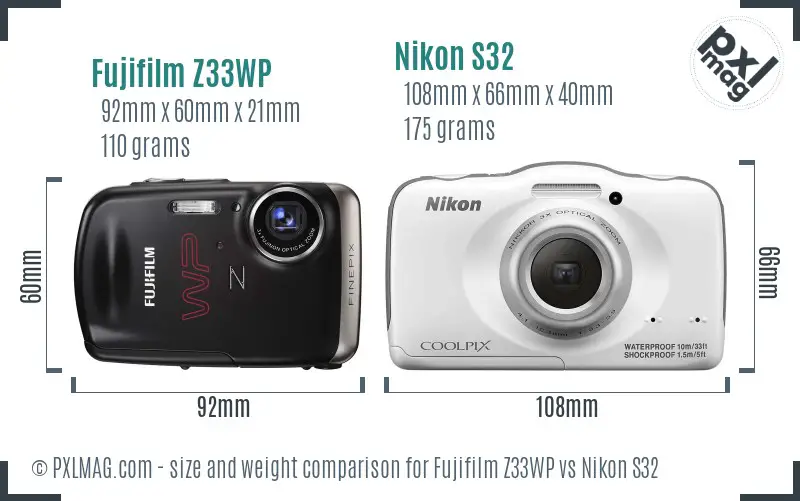 Fujifilm Z33WP vs Nikon S32 size comparison