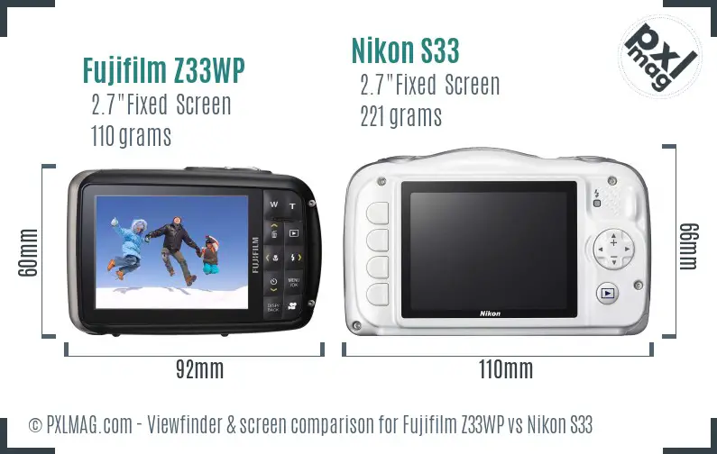 Fujifilm Z33WP vs Nikon S33 Screen and Viewfinder comparison Fujifilm Z33WP vs Nikon S33 Screen and Viewfinder comparison
