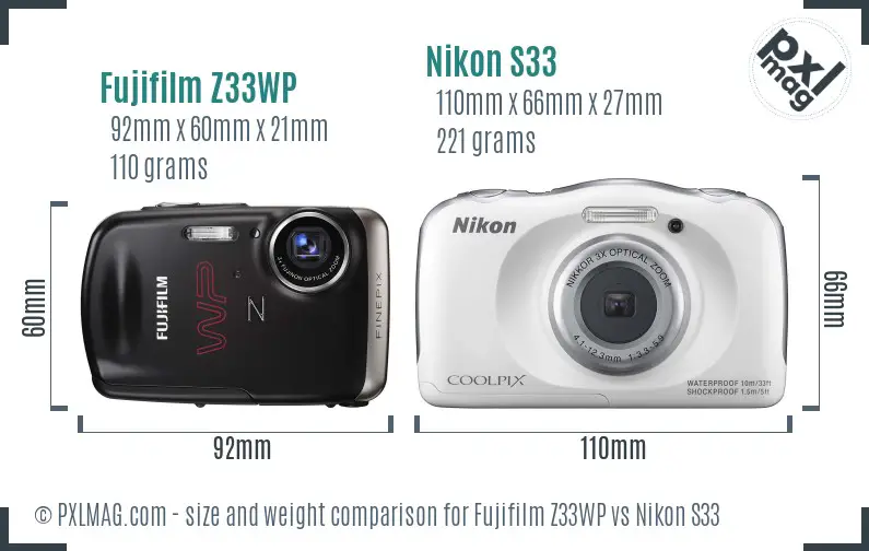 Fujifilm Z33WP vs Nikon S33 size comparison Fujifilm Z33WP vs Nikon S33 size comparison