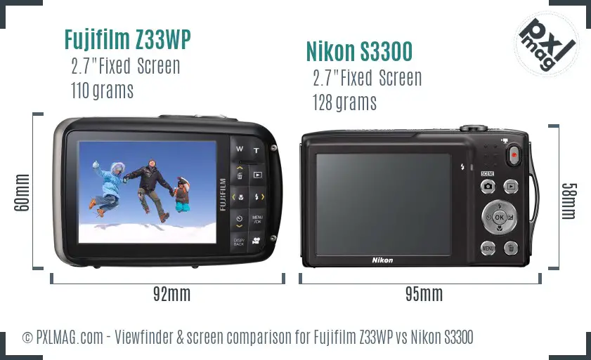 Fujifilm Z33WP vs Nikon S3300 Screen and Viewfinder comparison