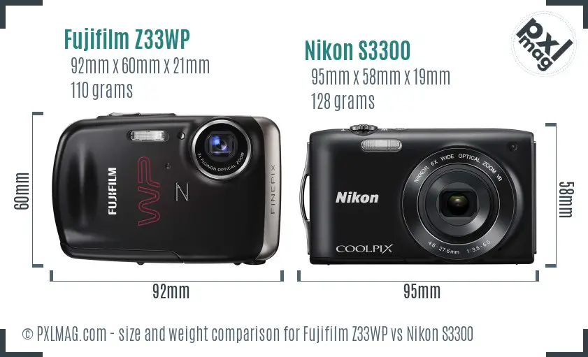 Fujifilm Z33WP vs Nikon S3300 size comparison
