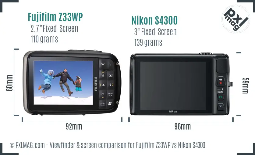 Fujifilm Z33WP vs Nikon S4300 Screen and Viewfinder comparison