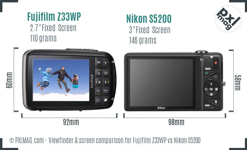 Fujifilm Z33WP vs Nikon S5200 Screen and Viewfinder comparison Fujifilm Z33WP vs Nikon S5200 Screen and Viewfinder comparison