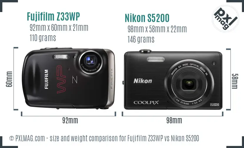 Fujifilm Z33WP vs Nikon S5200 size comparison Fujifilm Z33WP vs Nikon S5200 size comparison
