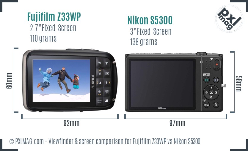 Fujifilm Z33WP vs Nikon S5300 Screen and Viewfinder comparison