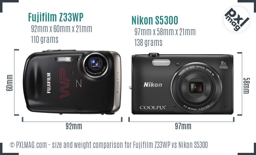 Fujifilm Z33WP vs Nikon S5300 size comparison Fujifilm Z33WP vs Nikon S5300 size comparison