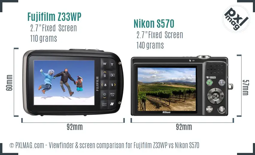 Fujifilm Z33WP vs Nikon S570 Screen and Viewfinder comparison