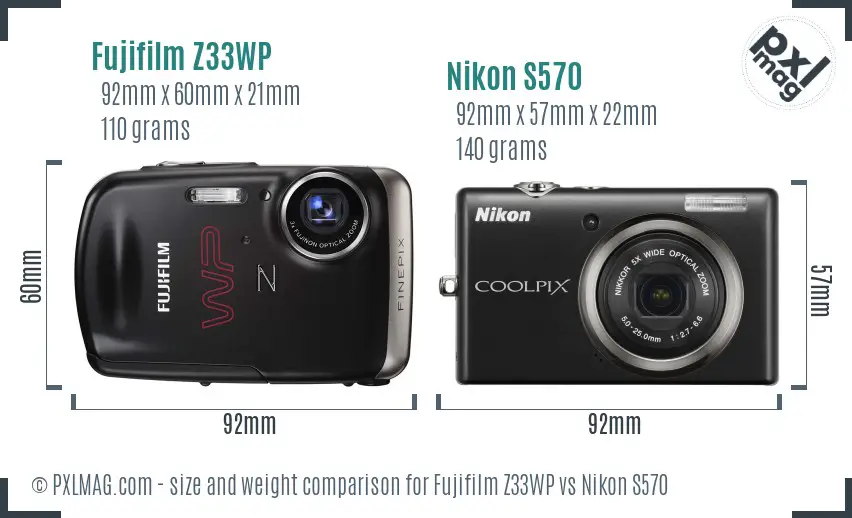 Fujifilm Z33WP vs Nikon S570 size comparison