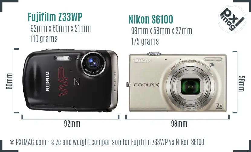 Fujifilm Z33WP vs Nikon S6100 size comparison Fujifilm Z33WP vs Nikon S6100 size comparison