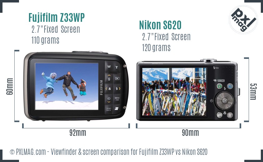 Fujifilm Z33WP vs Nikon S620 Screen and Viewfinder comparison