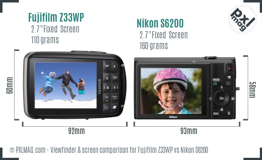 Fujifilm Z33WP vs Nikon S6200 Screen and Viewfinder comparison