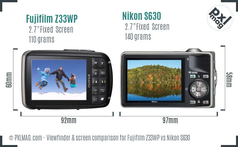 Fujifilm Z33WP vs Nikon S630 Screen and Viewfinder comparison Fujifilm Z33WP vs Nikon S630 Screen and Viewfinder comparison