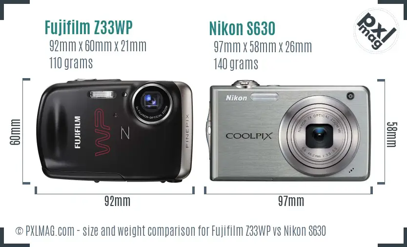 Fujifilm Z33WP vs Nikon S630 size comparison Fujifilm Z33WP vs Nikon S630 size comparison