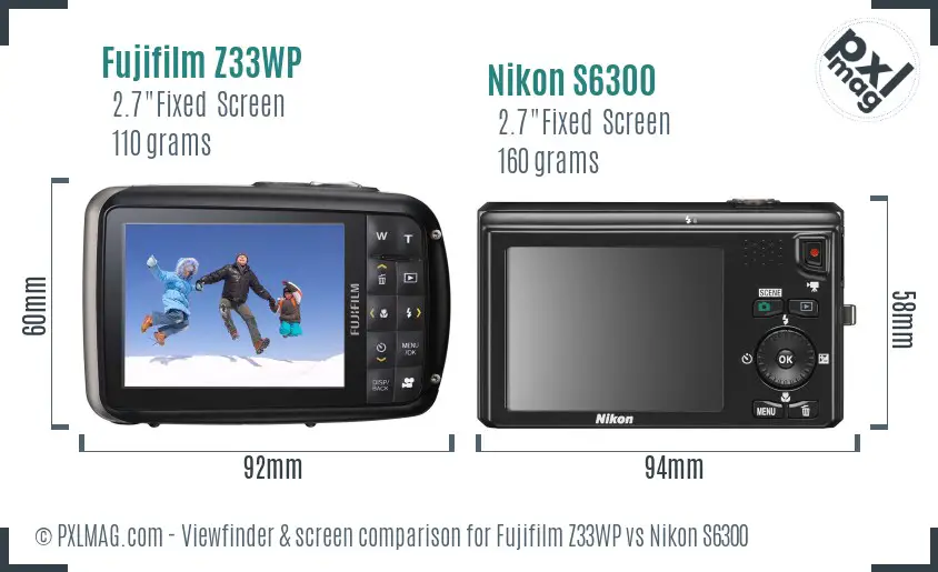 Fujifilm Z33WP vs Nikon S6300 Screen and Viewfinder comparison