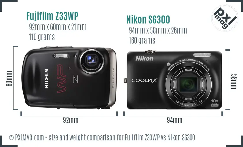 Fujifilm Z33WP vs Nikon S6300 size comparison