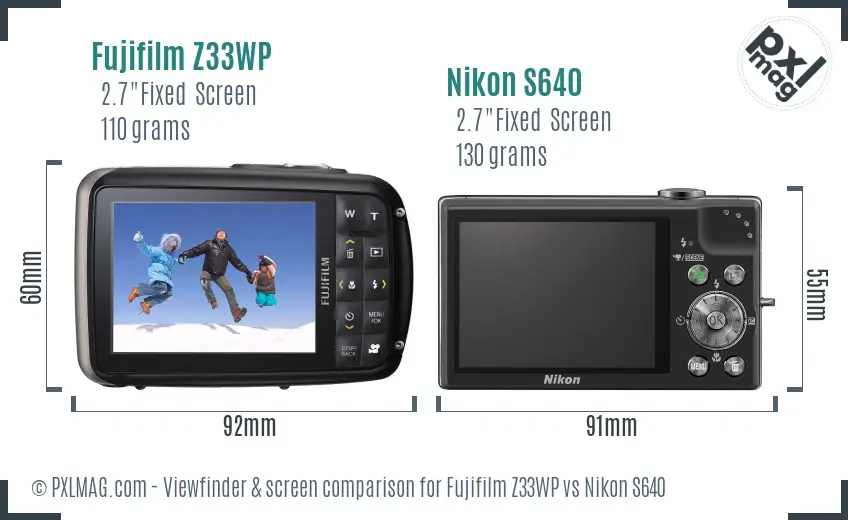 Fujifilm Z33WP vs Nikon S640 Screen and Viewfinder comparison