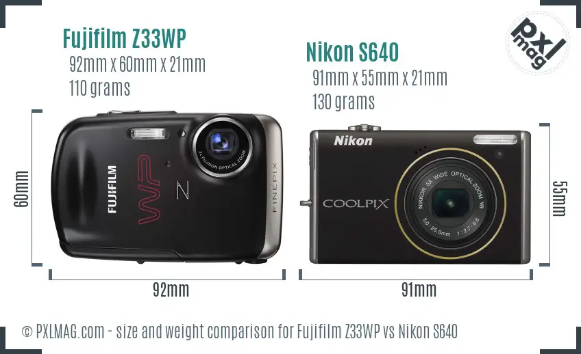 Fujifilm Z33WP vs Nikon S640 size comparison