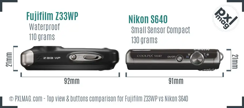 Fujifilm Z33WP vs Nikon S640 top view buttons comparison