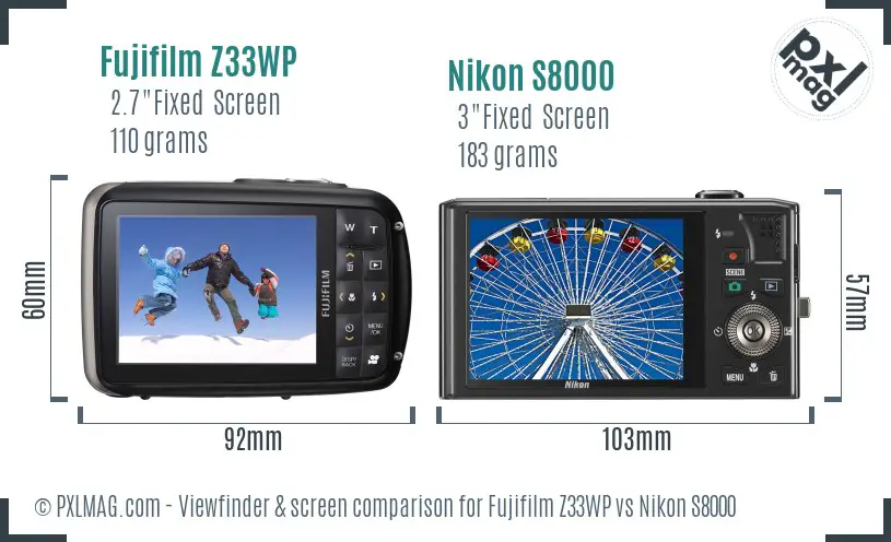 Fujifilm Z33WP vs Nikon S8000 Screen and Viewfinder comparison