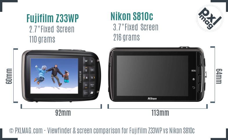 Fujifilm Z33WP vs Nikon S810c Screen and Viewfinder comparison