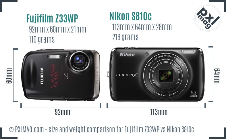 Fujifilm Z33WP vs Nikon S810c size comparison Fujifilm Z33WP vs Nikon S810c size comparison