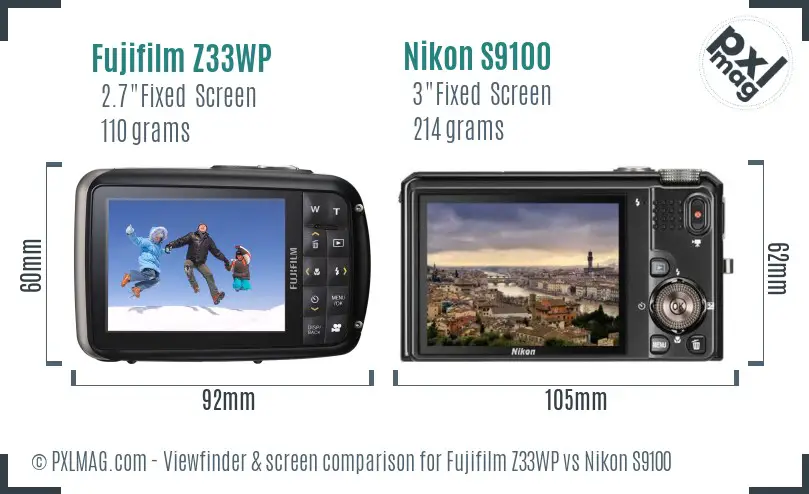Fujifilm Z33WP vs Nikon S9100 Screen and Viewfinder comparison