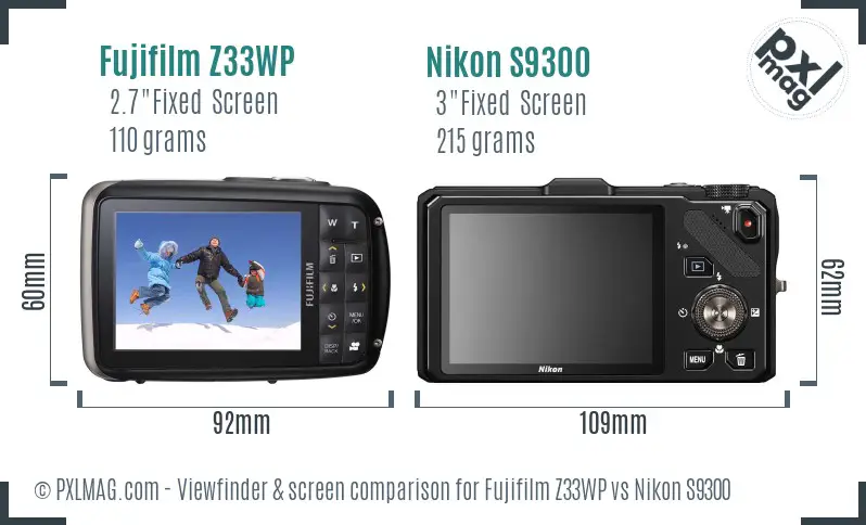 Fujifilm Z33WP vs Nikon S9300 Screen and Viewfinder comparison